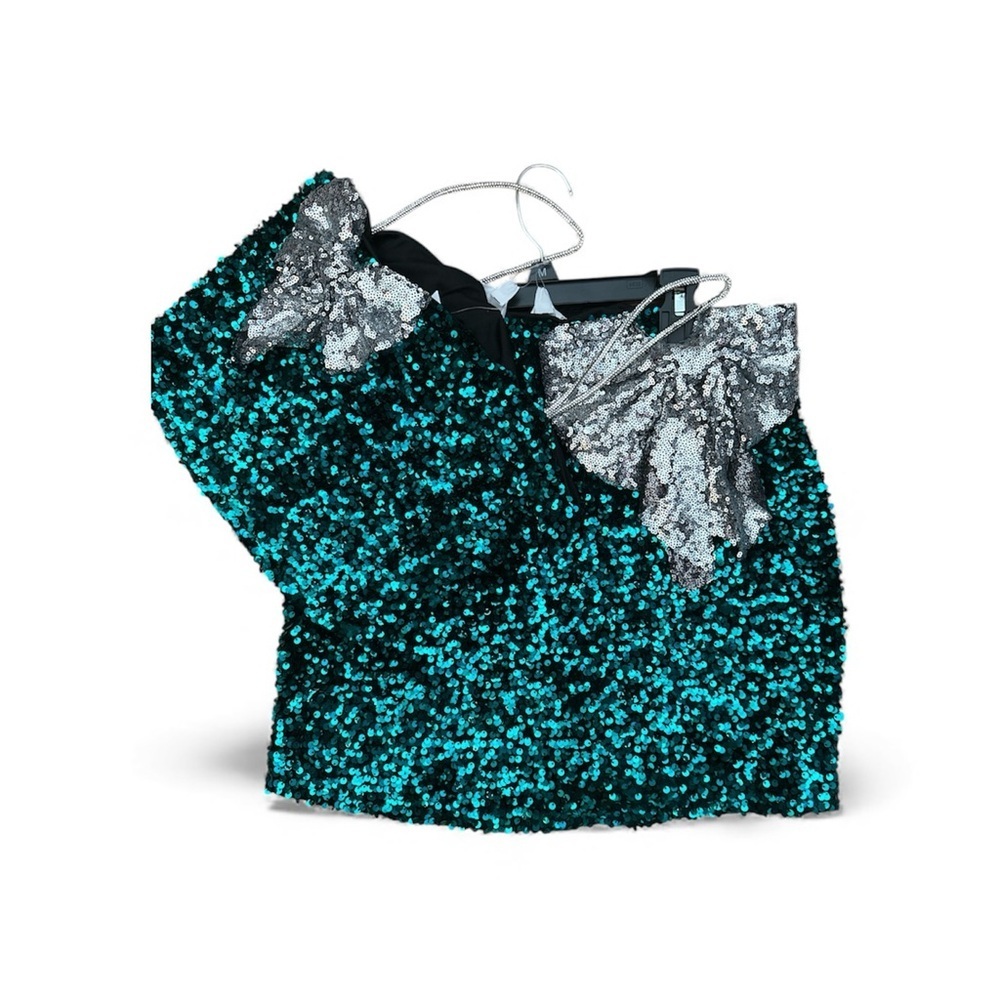 LOVE ON A HANGER Green & Silver Sequins Holiday 2 Pc Mini Cocktail Dress Medium